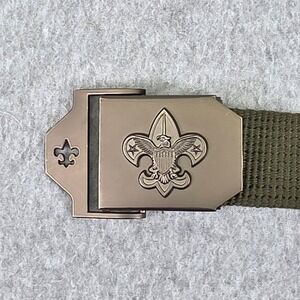 Boy Scouts of America Web Belt Mens M/L Green Excellent 64042 Canvas Logo Buckle